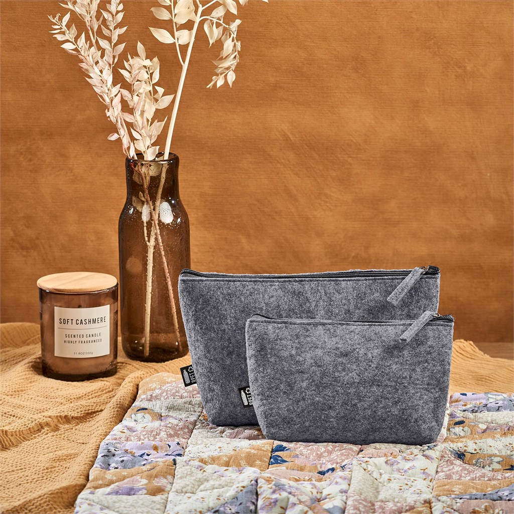 Okiyo Kesho Recycled PET Felt Mini Cosmetic Bag lifestyle Images Without Logos
